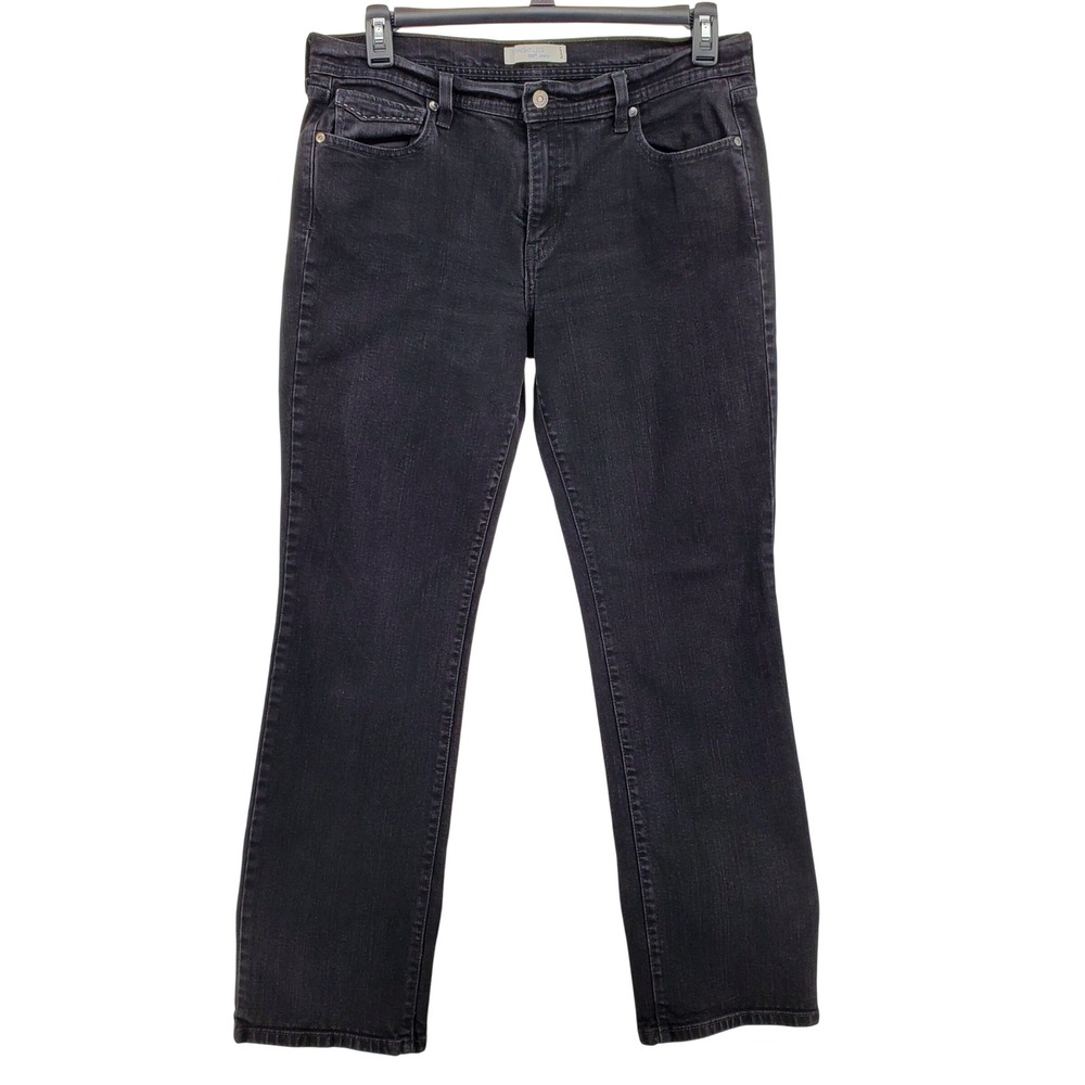 Levis 505 Straight Leg Jeans Women 14M Black Wash Stretch Denim Classic 5 Pocket